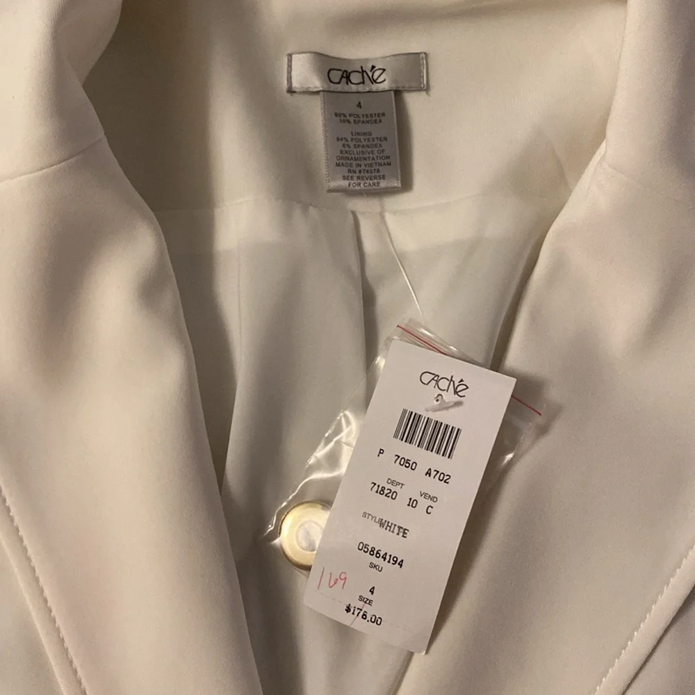NWT Cache white stretch fitted tailored look belted blazer jacket 4 - Picture 8 of 10